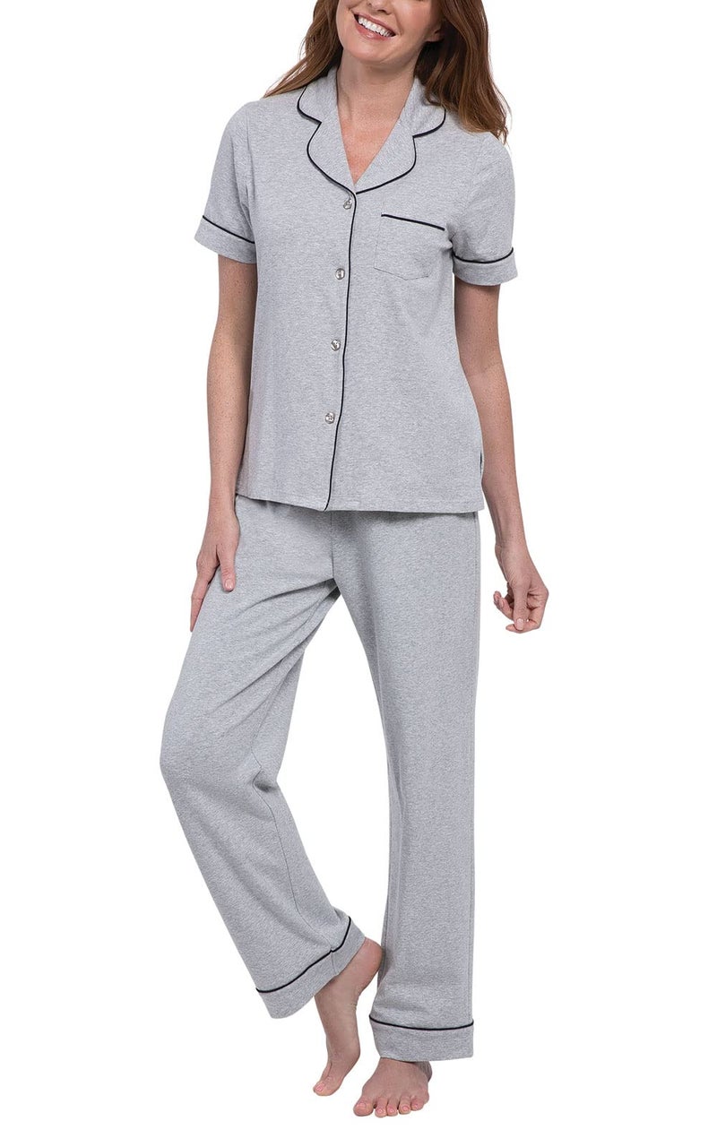 PajamaGram Pajamas for Women Soft - Womens Pajamas Cotton Jersey, Gray, L, 12-14 - Image 1